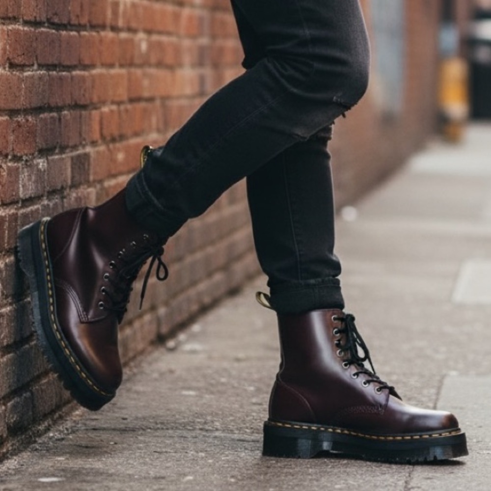Dr. Martens Jadon Burgundy Platform Combat Boots Unisex Mens 8 Women 9 Brand New - Picture 2 of 7